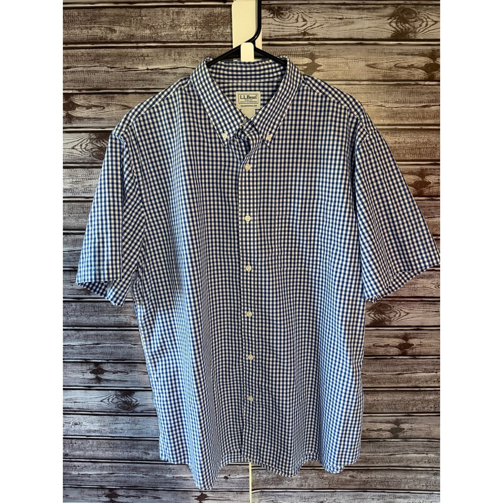 LL Bean Men's Traditional Fit Short-Sleeved Button Down Shirt Size L Gingham